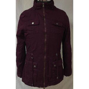 Greenlander Womens Large Dark Purple Faux Fur Lined Full Zip Snap Pockets Coat
